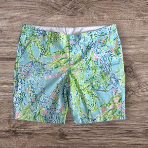Lilly Pulitzer Chipper Short Blue Heaven Multi Cotton Golf Bermuda Womens 16